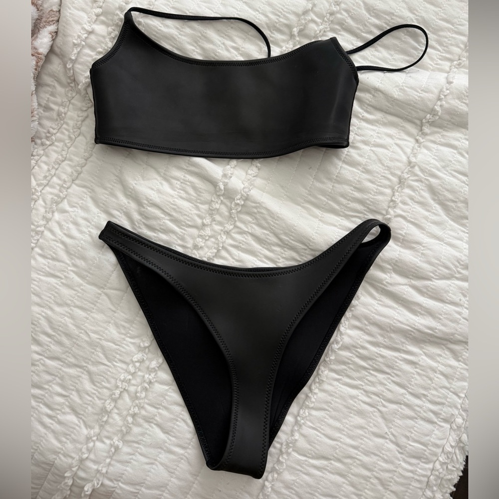 Triangl black leather bikini